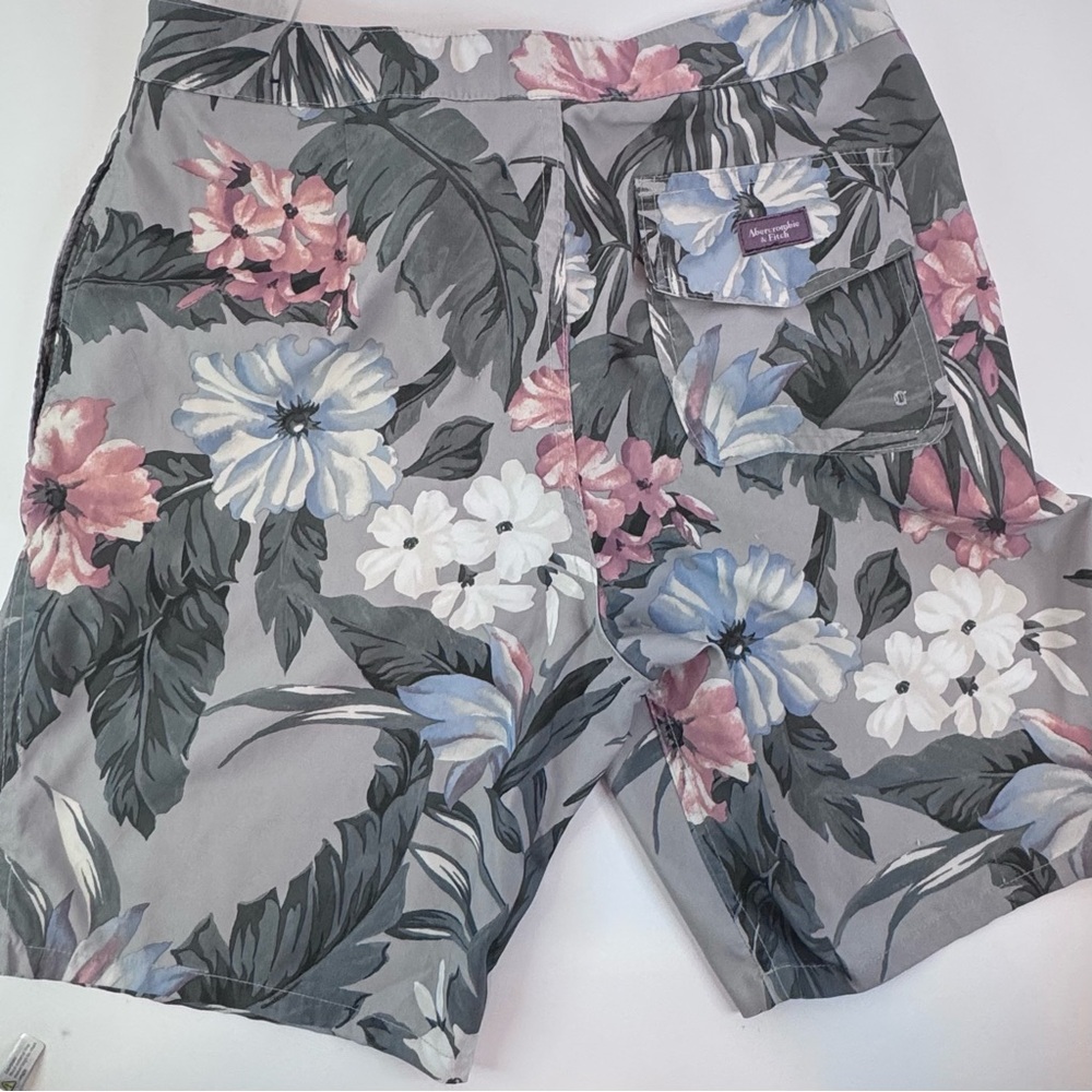 Abercrombie & Fitch Men’s Floral Swim Trunks Board Shorts Gray Pink Blue Size 28 - Picture 5 of 14